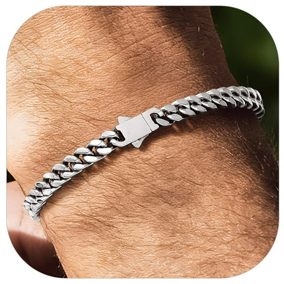 Bandmax 5MM Wide Cuban Chain Bracelet for Men Women Stainless Steel Hip Hop Biker Wristlet Anklet Chain Jewelry for Gift