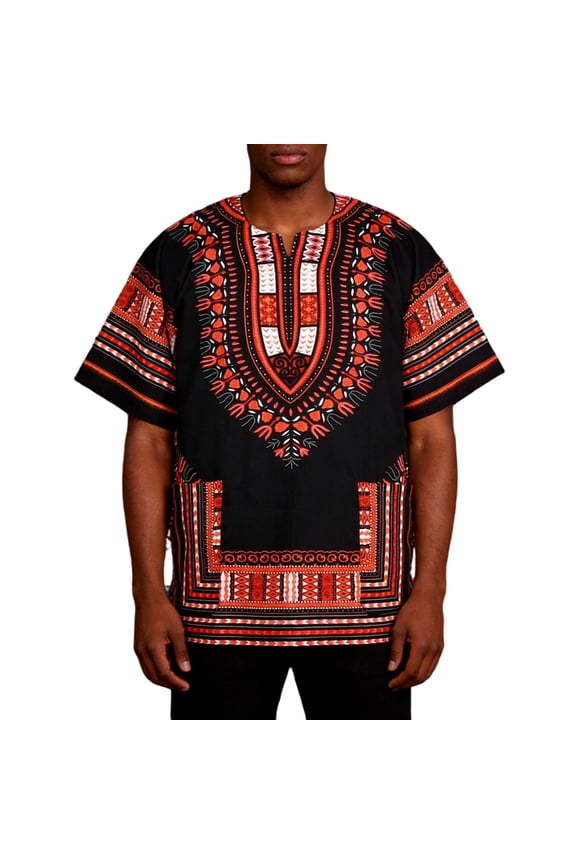 African Dashiki Shirt Tribal Bohemian T-Shirts Summer Pattern Top Summer Short Sleeve Blouses Red 3XL