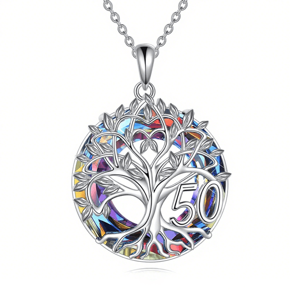 925 Sterling Silver 50th Birthday Gift Pendant Necklace for Women, Elegant Golden Anniversary Keepsake Jewelry for Mom (50-h)