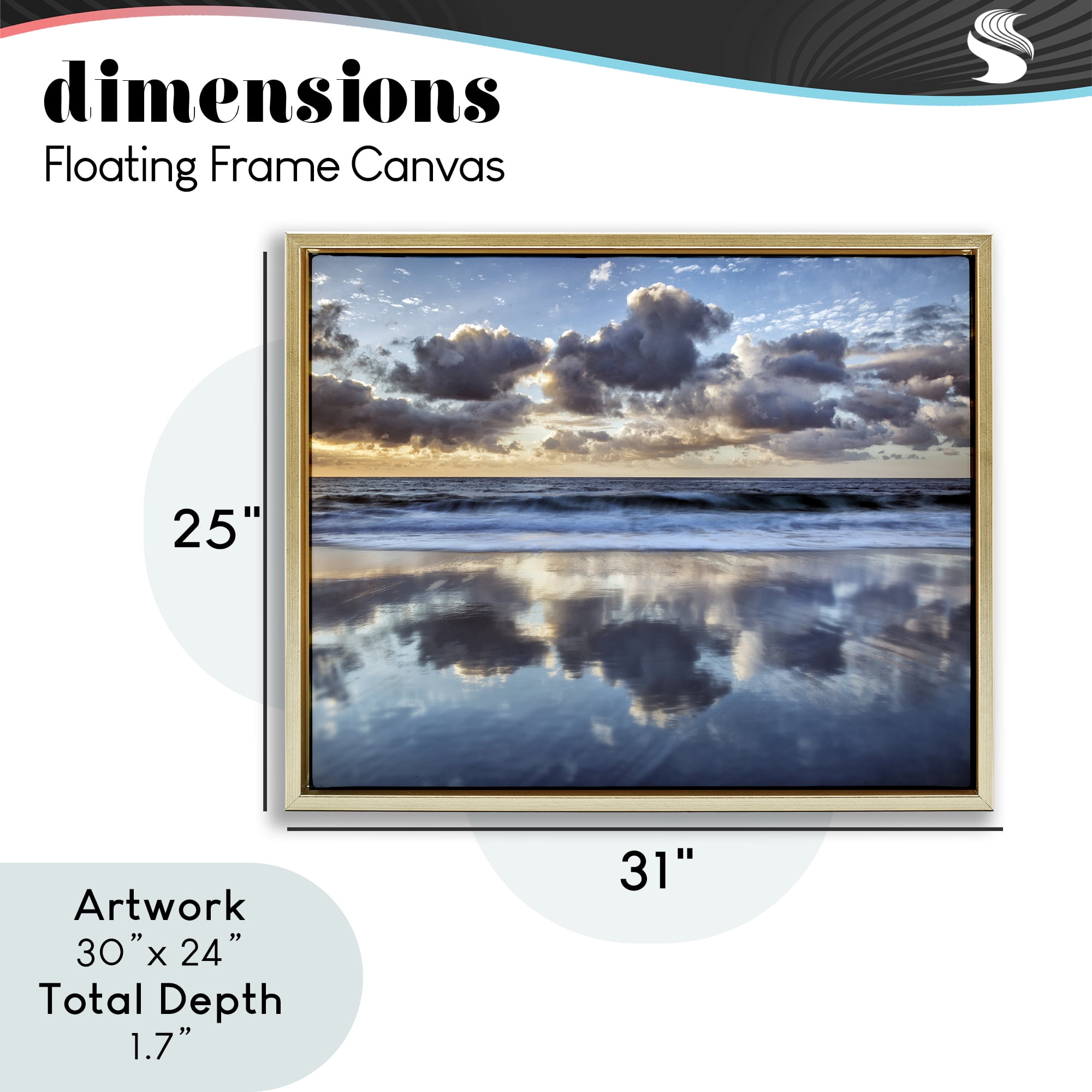 Stupell Industries Reflective Clouds Seascape Gold Framed Floater Canvas Wall Art, design by Superstock Partners LLC