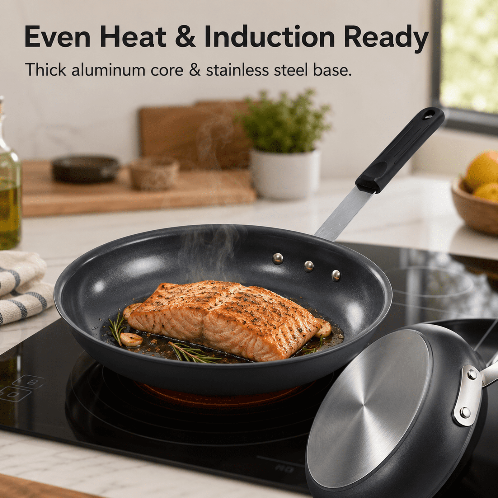 Alvantor Ceramic Nonstick Frying Pan, 8/10/12/14 inch, Aluminum Egg Pan with Stainless Steel Base, Oven Safe, Dishwasher Safe Skillet