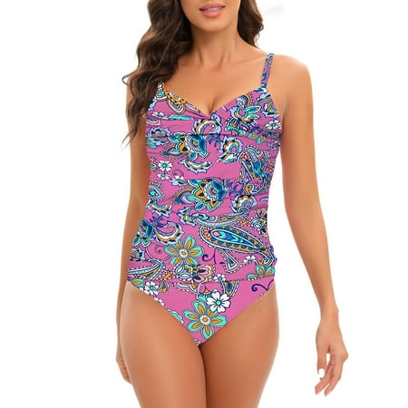 GWAABD Swim Suits for Women 2024 One Piece Monokini Graphic Print Bathing Suit Backless High Cut Swimsuit Twist Front Ruched Swimwear Pp2 S