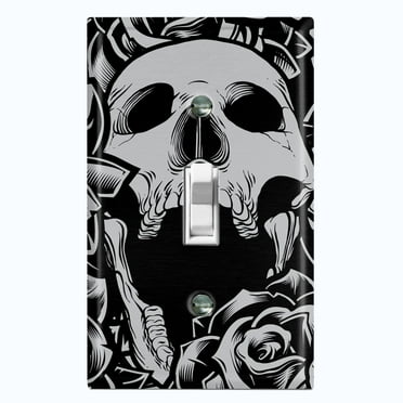 Metal Light Switch Plate Outlet Cover Skull Rose Flower Gray SKL002