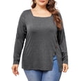 thumbnail image 1 of Blusas de túnica casual de manga larga con cuello cuadrado y botones laterales para mujeres de tallas grandes GRACE & GRANDEUR 1X gris, 1 of 1