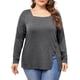 thumbnail image 1 of Blusas de túnica casual de manga larga con cuello cuadrado y botones laterales para mujeres de tallas grandes GRACE & GRANDEUR 1X gris, 1 of 1