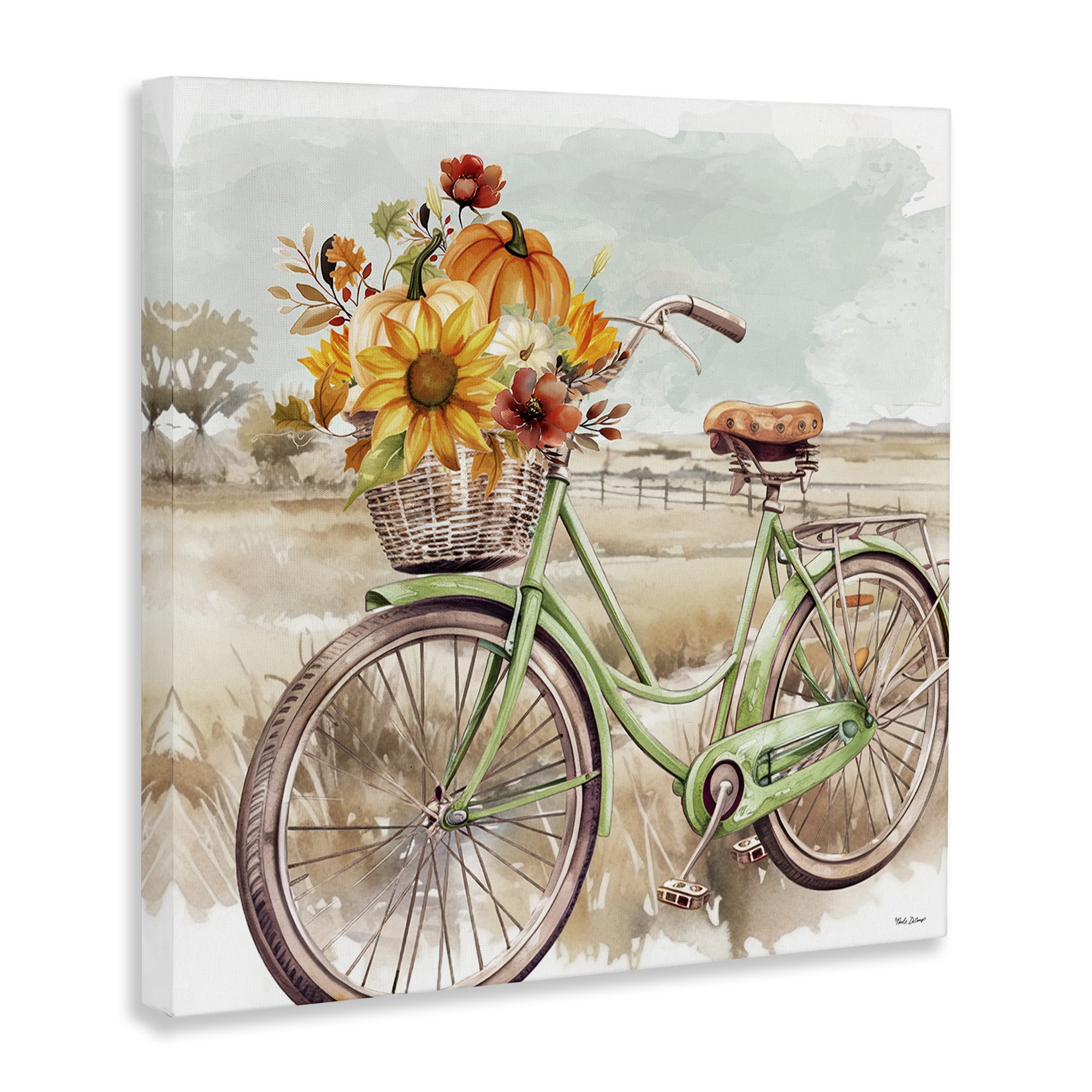 Stupell Industries Fall Florals Bicycle Botanical & Floral Painting Gallery Wrapped Canvas Art Prints Wall Art, 17 x 17