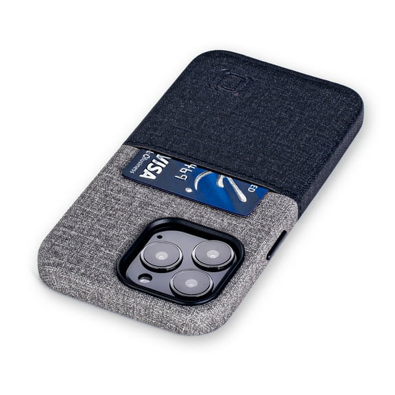 Dockem iPhone 13 Pro Luxe M1 Card Case; Built-in Metal Plate, 1 Lay-Flat Card Slot, Premium Synthetic Leather, Black/Grey