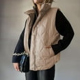 thumbnail image 2 of VISALY Puffer Vest Women Plain Colored Sleeveless Quilted Jacket Lightweight Snap Zip Up Button Stand-Up Collar Down with Pockets Outerwear for Winter Khaki Xl, 2 of 5