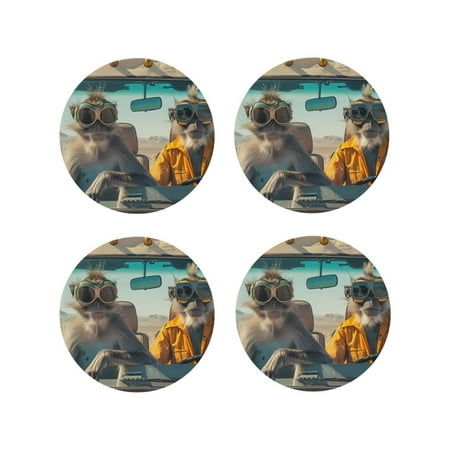 

Vsdgher Desert Monkeys Drive Leather Coasters for Drinks Durable Drink Coasters 4 Set for Tabletop Protection Luxurious Home Décor and Housewarming Gift-Round Shape