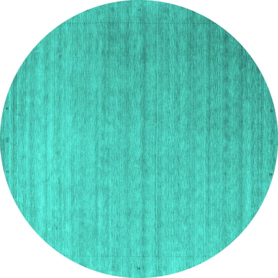 Ahgly Company Machine Washable Indoor Round Abstract Turquoise Blue Contemporary Area Rugs, 3' Round