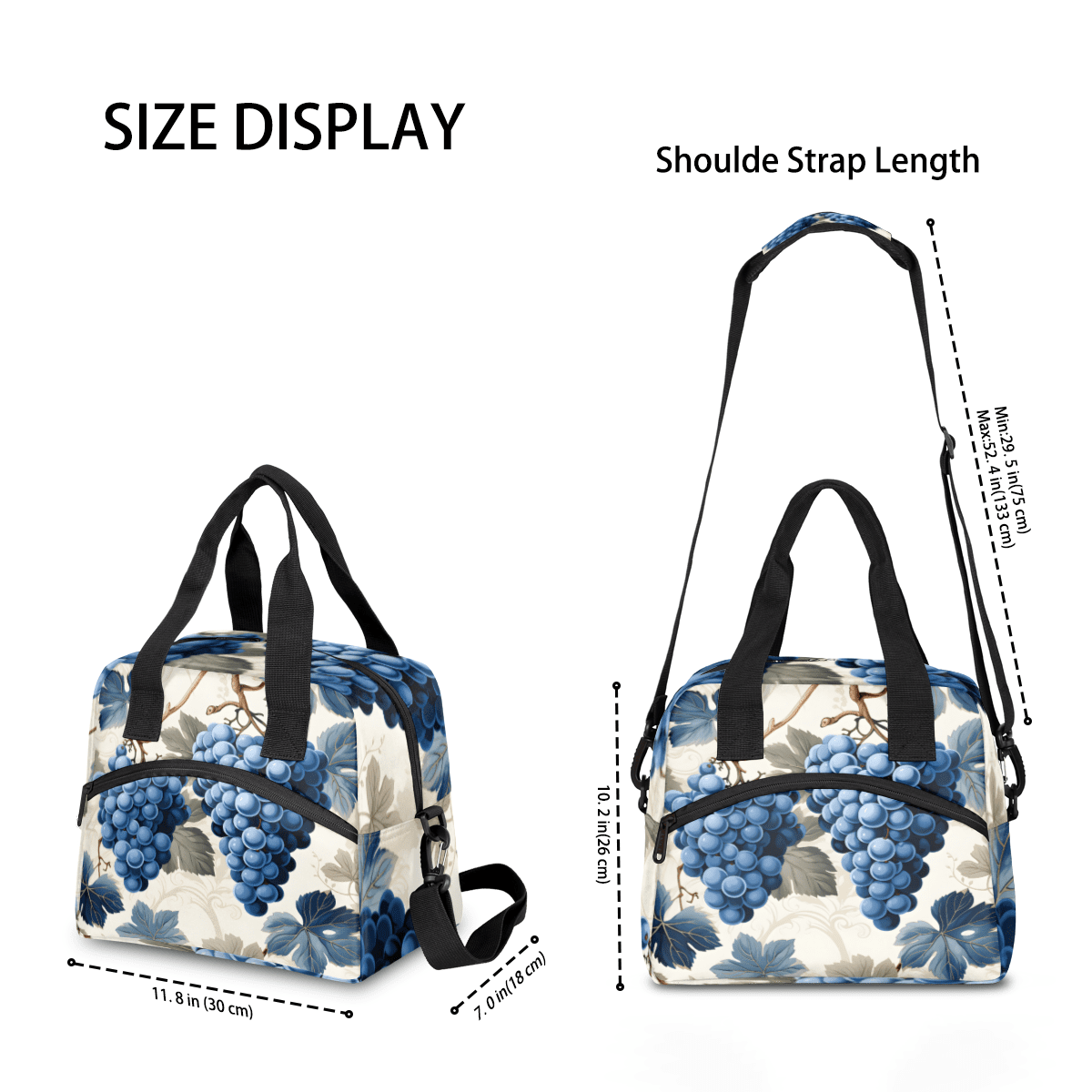 Herdesigns Blue Grapes Insulated Lunch Bag for Women Men Adults Large Reusable Lunch Box Fruit Leakproof Cooler Tote Bags with Adjustable Shoulder Strap