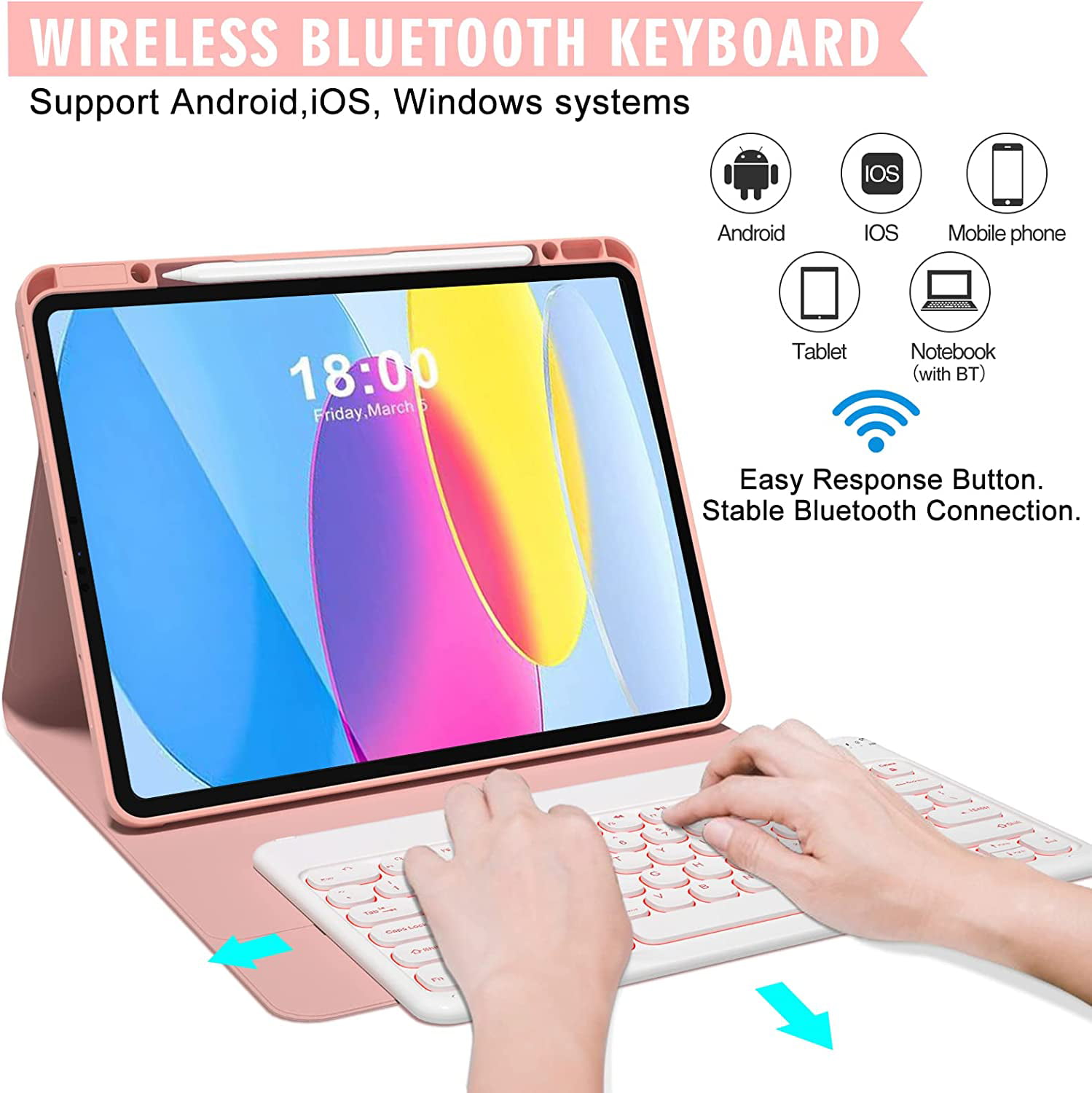 For iPad 10th Generation Case with Keyboard,iPad Keyboard Case for 10.9  inch 10th Gen, Detachable - Pencil Holder - Flip Stand Cover - Keyboard  Case for Latest iPad 10th Gen 10.9 inch