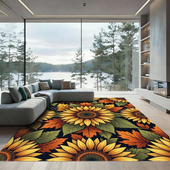 ODIKA 5' x 7' Machine Washable Non-Slip Area Rug, farmhouse floral High Traffic Rug, Yellow, 1305393