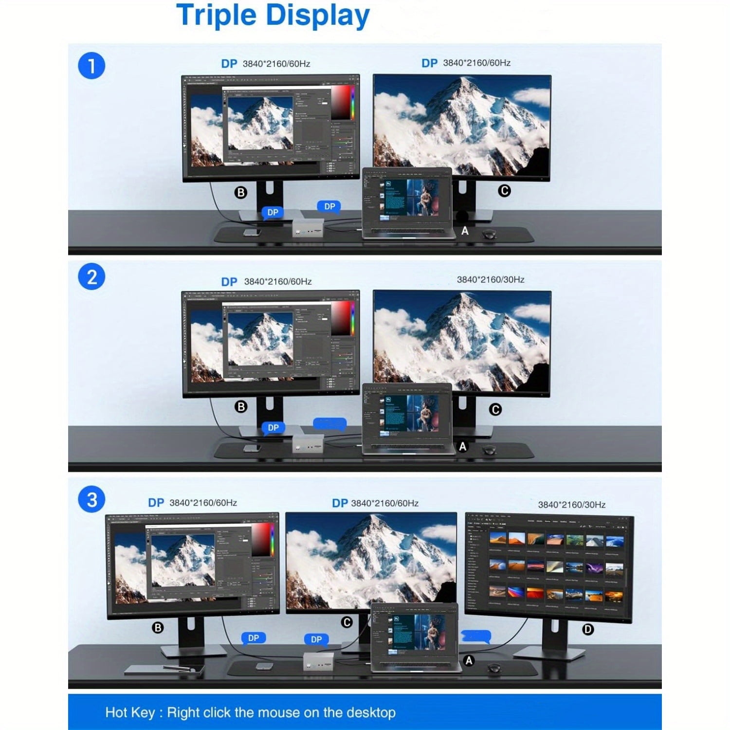 Universal USB-C 4K Triple Display Docking Station with Charging Support for MacBook Pro & Windows Type C Systems (2 4K DP, HDMI, 6 USB Ports, 60W USB PD), Extended Display for macOS