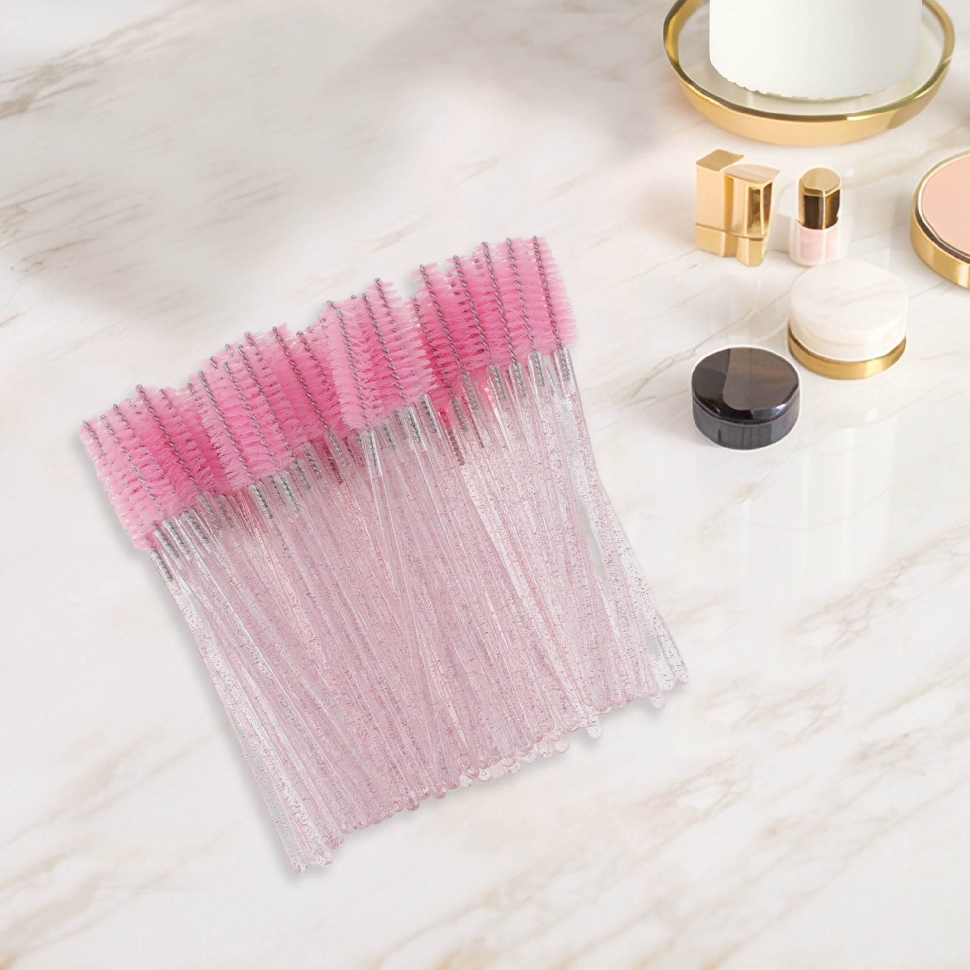 Unique Bargains 100 Pcs Durable Portable Eyelash Brush for Vacation Bright Pink