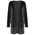 thumbnail image 4 of Women's Solid Color Gold Velvet Cardigan, Mid-Length Open Front Long Sleeve Jacket, Casual Loose Fit Duster Coat for Women, Soft Velvet Loungewear for Fall and Winter Black L, 4 of 6