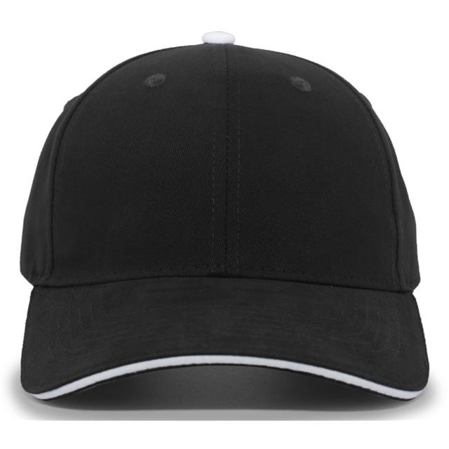 Brushed Twill Cap with Sandwich Bill, Black & White - One Size