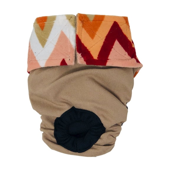 Barkertime Orange Red Chevron Minky on Brown Dog Diaper