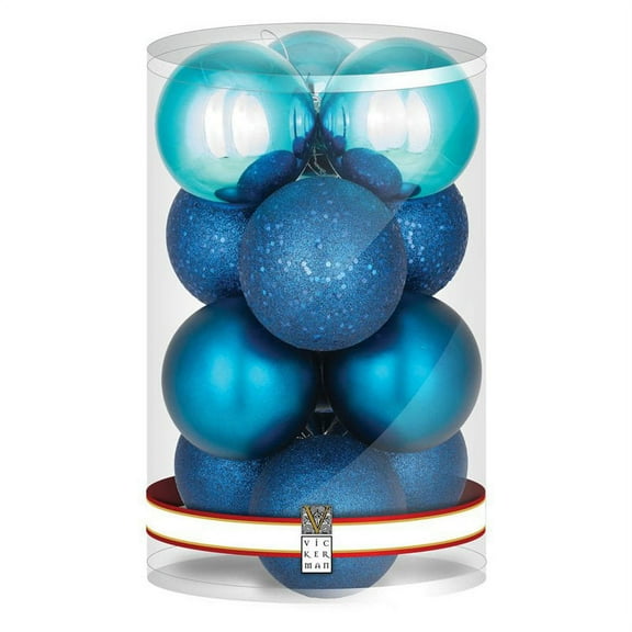 Vickerman 4" Sea Blue 4-Finish Ball Ornament Assortment, 12 per Box