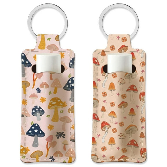2Pcs Lipstick Holder Keychain Mushroom Lip Balm Holders Elastic Diving Fabric Lipstick Keychain Portable Lip Holder Boho Lipsticks Sleeve Key Ring Holder for Lipsticks Chapstick