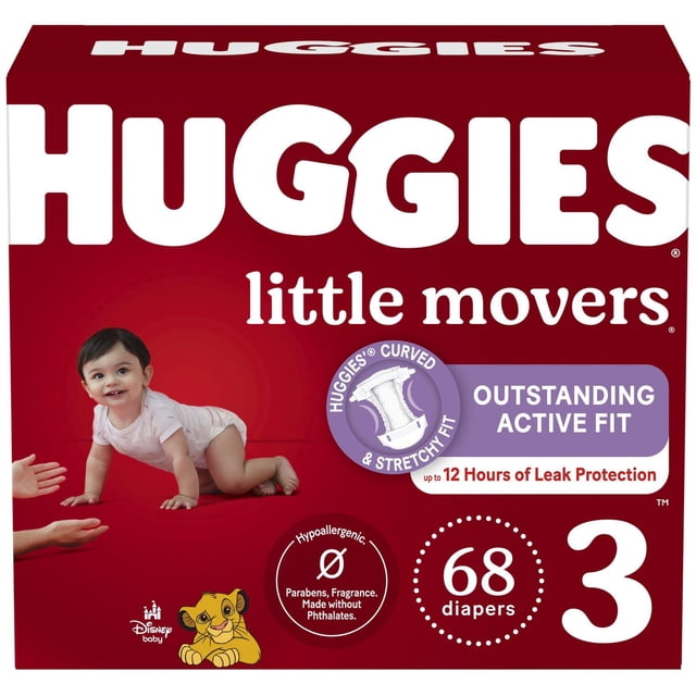 Huggies Little Movers Baby Diapers, Giga Pack, Sizes: 3-7