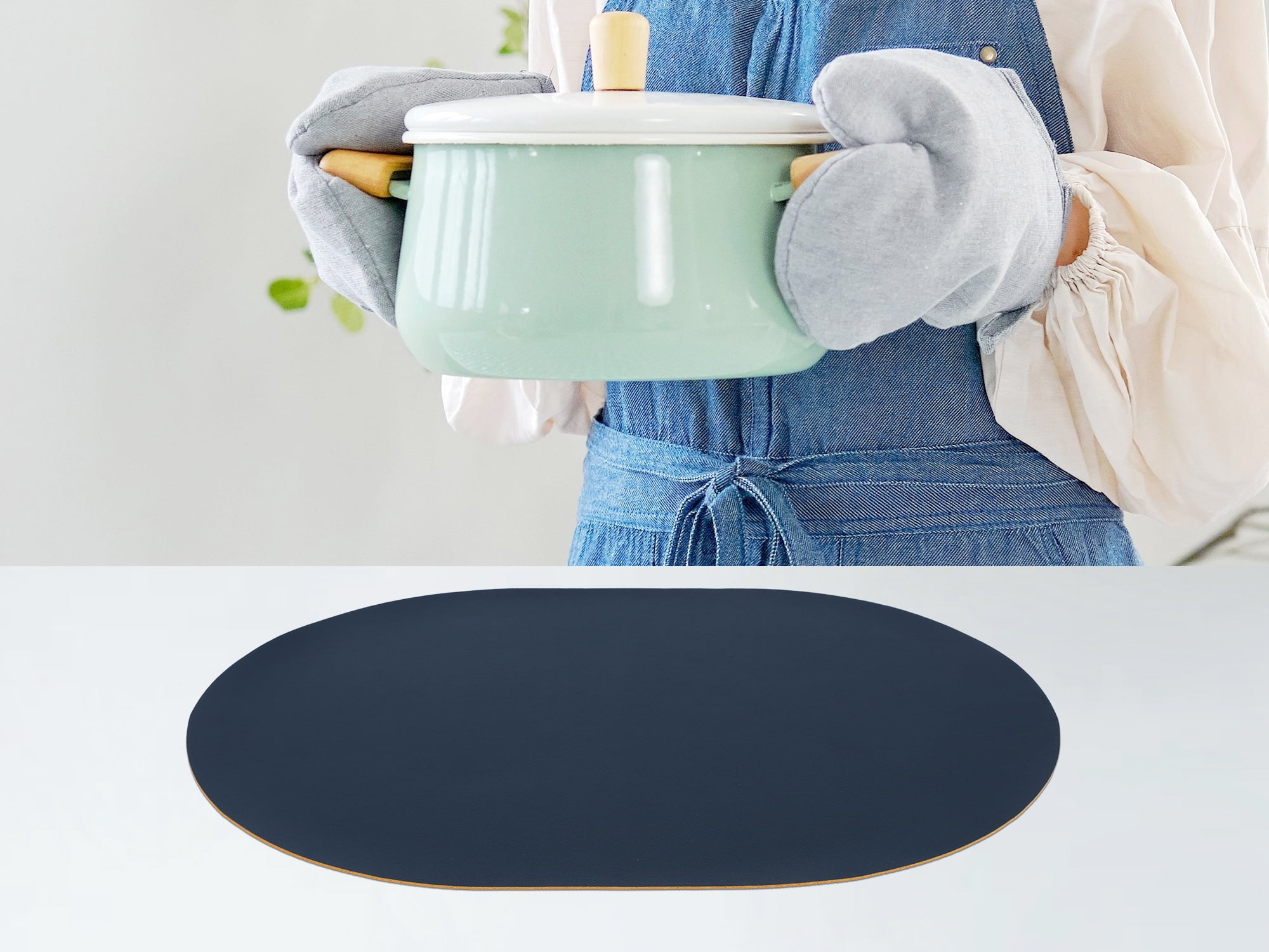 Unique Bargains Set of 6 Leather Table Placemats for Dining Table Decor Navy Blue Yellow