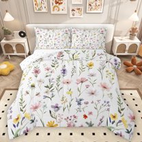 Homewish Retro Rustic Flower Queen Comforter Set,Country Plant Bedding Sets,White Green Bedding Comforter Set For Kids,Ultra Soft Home Decor Reversible,3-Piece