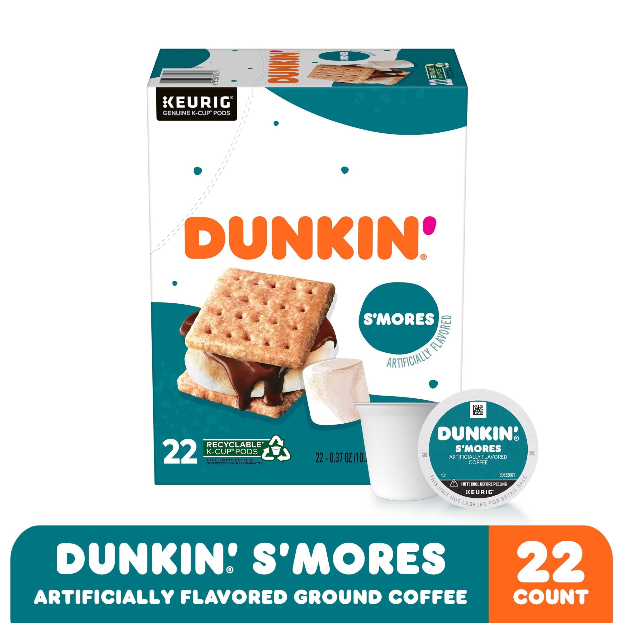 Dunkin Smores Artificially Flavored Coffee, Medium Roast, Keurig K-Cup Pods, 22 Count Box