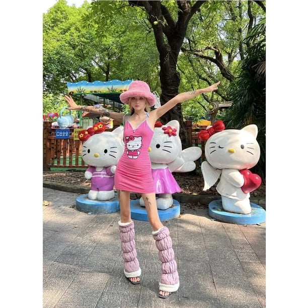 Vestido Kawaii de Hello Kitty Y2K para chica picante, falda Sexy ajustada con tirantes, falda estampada con tiras, regalo para niña Sanrio de dibujos animados