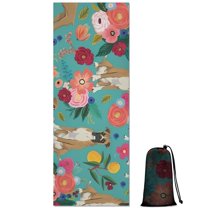 BoxerDog and Pioneer Flower Hot Yoga Mat Towel Non Slip for Hot Yoga - Quick-Drying Yoga Mat Cover with 4 Corner Pockets with Travel Bag - Hot Yoga Towel Non Slip Grip Moisture Wicking Sweat 70"x26"