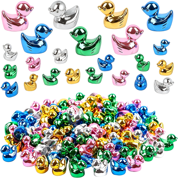HHNOU 100Pcs Rainbow Mini Resin Ducks Bulks, Colorful Miniature Duck Figurines to Hide Tiny Resin Duck Charms for Crafts Cruise Ship Table Indoor Garden Aquarium Landscape Decorations
