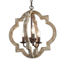 LNC 3-Light Brown Wood and Rust Bronze Farmhouse Globe Chandelier, Vintage Finish