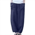 thumbnail image 2 of SELONE Linen Pants for Women High Waist Plus Size With Pockets Baggy Trendy Casual Linen Long Pant Fashion Cotton Solid Loose Pants for Everyday Wear Running Work Casual Event Dark Blue XL, 2 of 9