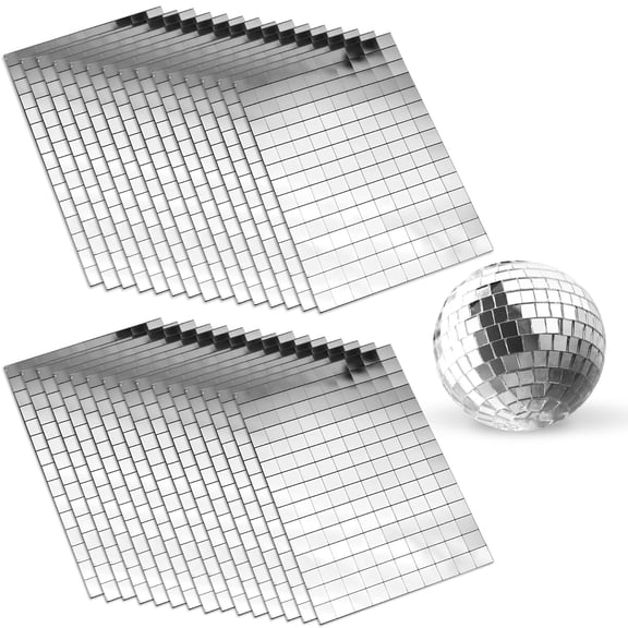 30 Sheets (4500 Pcs) Silver Disco Mirror Tiles, Self Adhesive Mosaic Tiles 5.9 x 3.9 x 0.2 in, Real Glass Reflective Sheets for Disco Ball Decor, DIY Craft Party Decoration