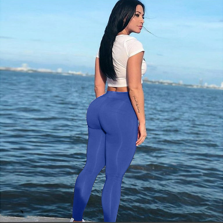 JWZUY Women Seamless Butt Lifting Leggings High Waist Workout Yoga Pants  Slim Fit Leggings Blue XXL