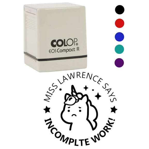 Printtoo Personalized Teachers Stamp Incomplete Work! Teachers Name Self-Inking Rubber Stamp Giving Feedback For Students Classroom & Homework Supplies,Black - 30 x 30 mm