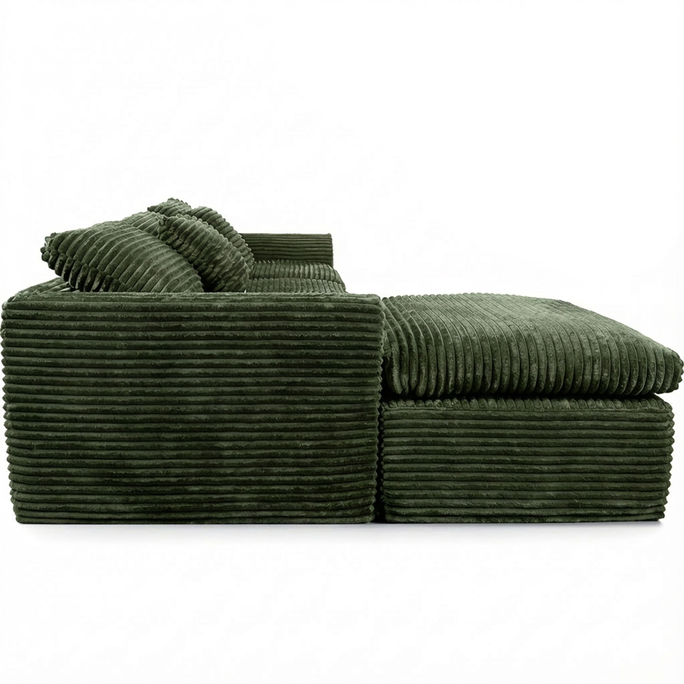 Noble House Quinley 108" Boneless Sponge Cloud Sofa, High-Density Foam Modular Corduroy Sectional, Living Room, Green