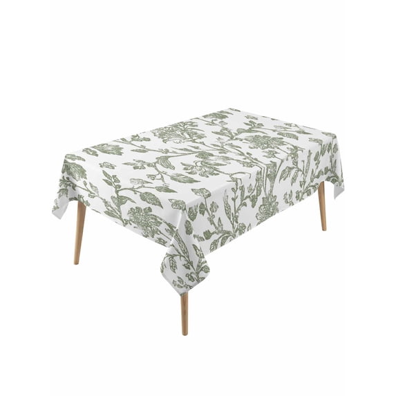 Sage Green Flower Tablecloth Rectangle Table Cloths 54x108, Waterproof Tablecloth Outdoor Table Cloth, Vintage Farmhouse Boho Leaf Spring Washable Table Cover for Kitchen Dinning Party