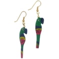 thumbnail image 2 of Rainbow Green Painted Wood Parrot Pierced Earrings 2 3/4" Ladies Adult Female Women, 2 of 3