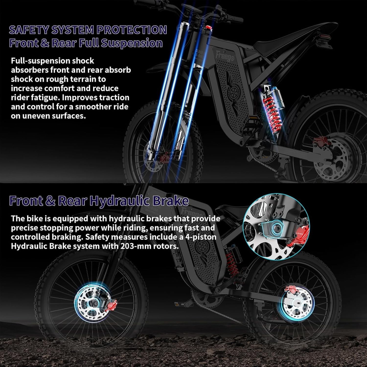 Freego X2 Electric Motorcycle for Adults,6000W Motor 60V30AH Removable Battery Electric Bike, 50Mph/7Speed Electric Mountain Bicycle, 19" x2" Tire Full Suspension,Full Hydraulic Brake