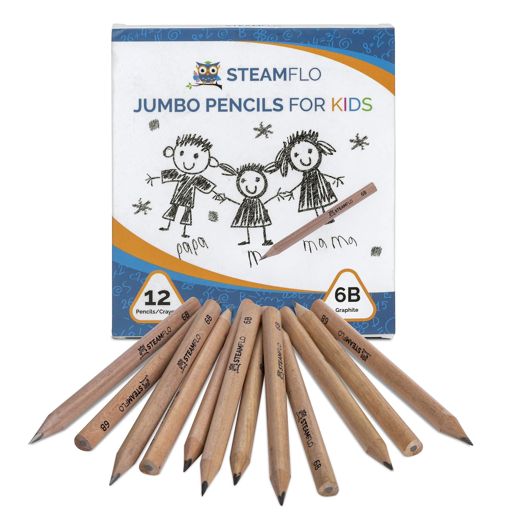 3.5 Inch Pencils for Kids Preschoolers Toddlers Kindergarten with Eraser and Sharpener by OPIHAZAT Short Triangular Fat Pencils,12 Pcs Jumbo Wood Pencils for Writing and Drawing 