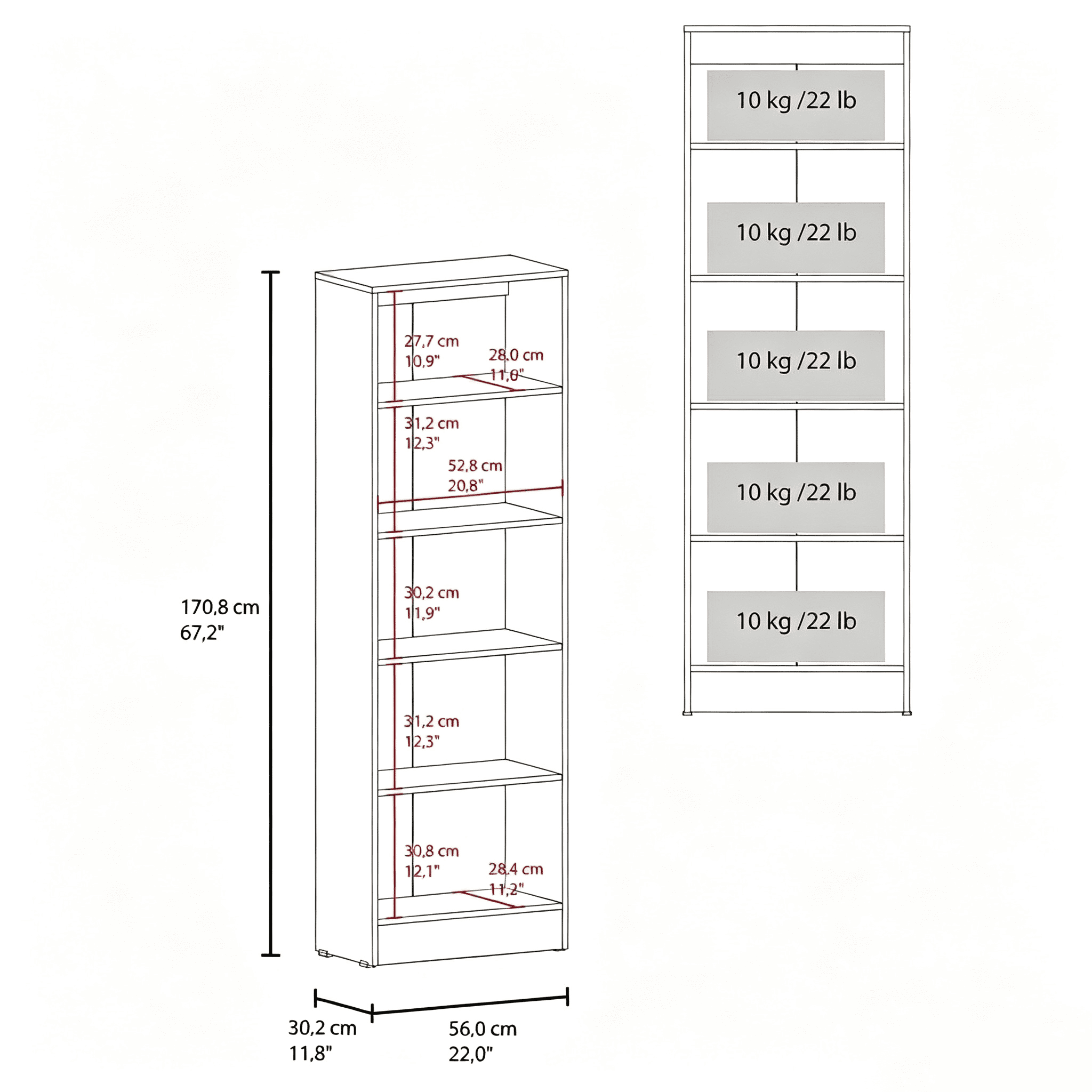 Pantry Cabinet, 5-Shelf Storage Organizer Bookcase for Living Room & Home Office