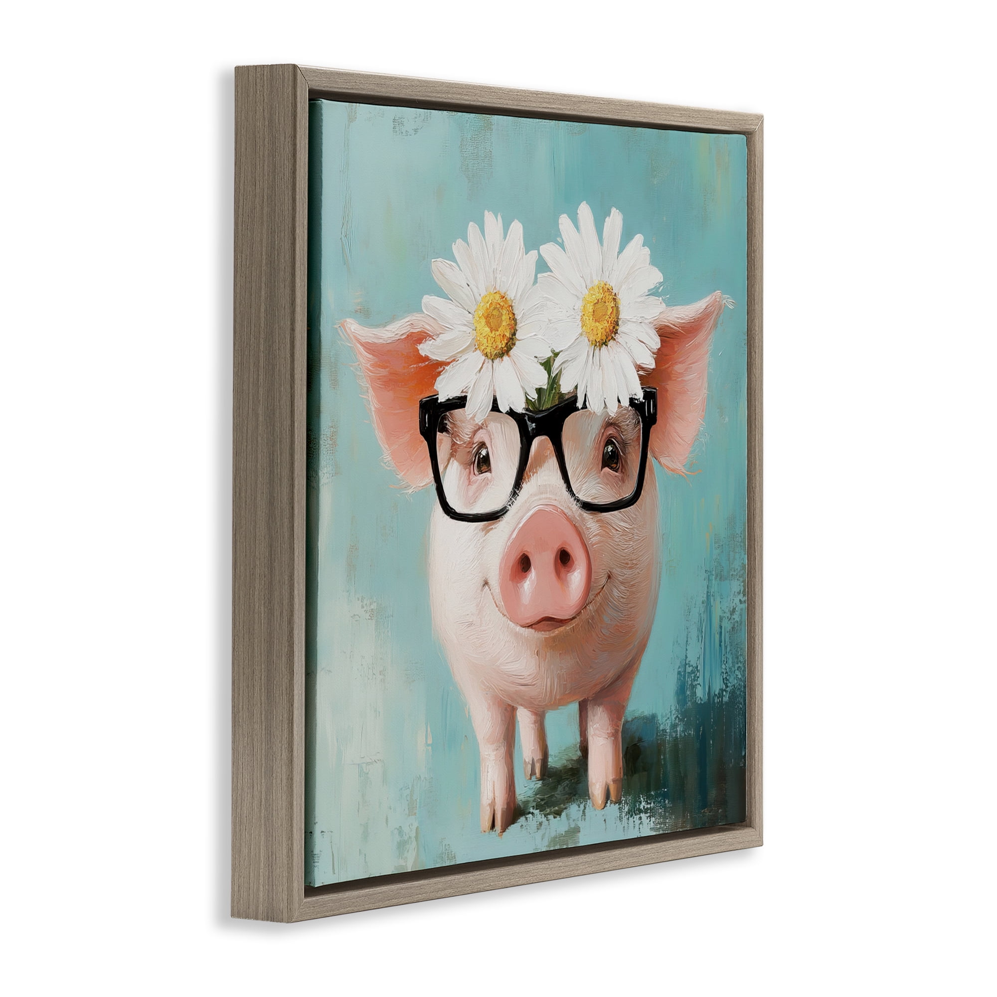 Stupell Industries Nerdy Natalie Piglet Brown Framed Floater Canvas Wall Art, design by Tina LeCour