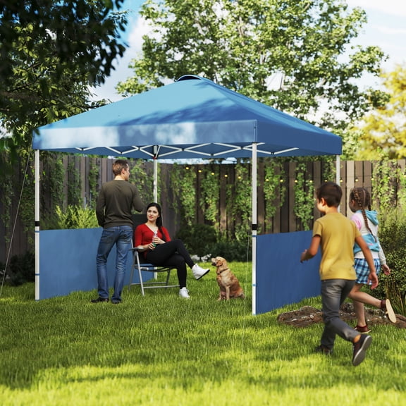 Outsunny 10' x 10' Pop Up Canopy Tent with 2 Half Sidewalls, UV50  Height Adjustable Instant Sun Shelter with Wheeled Carry Bag, Sea Blue