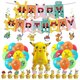 thumbnail image 1 of Pokemon Pikachu tema fiesta de cumpleaños banner globos pastel toppers conjunto decoración, 1 of 5