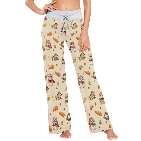 Women's Squirrel Comfy Stretch Wide Leg Pajama Pants, Drawstring Waist Casual Lounge Pants