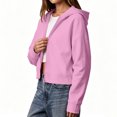thumbnail image 5 of Hooded Zip Women Cropped Jackets Long Sleeve Sweatshirt with Pocket,Drop Shoulder Casual Fall Winter Daily Home Outdoor Wear,Pink,S, 5 of 9