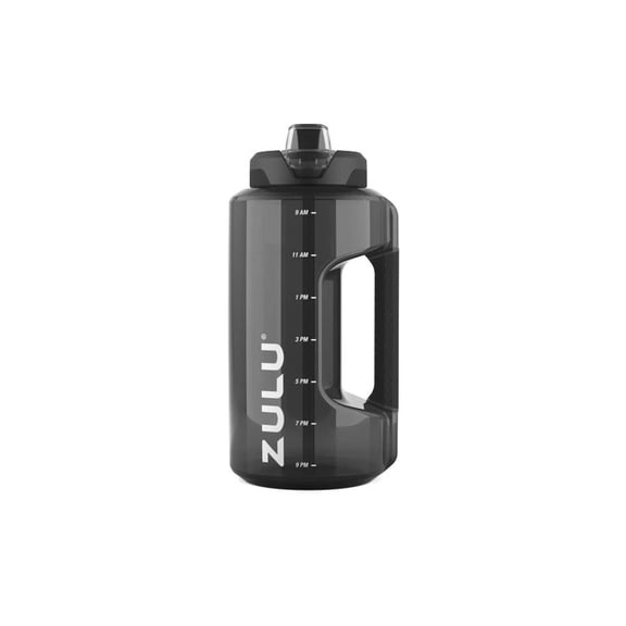 Half Gallon 64oz Black Plastic Water Jug Zulu Goals Bottle.