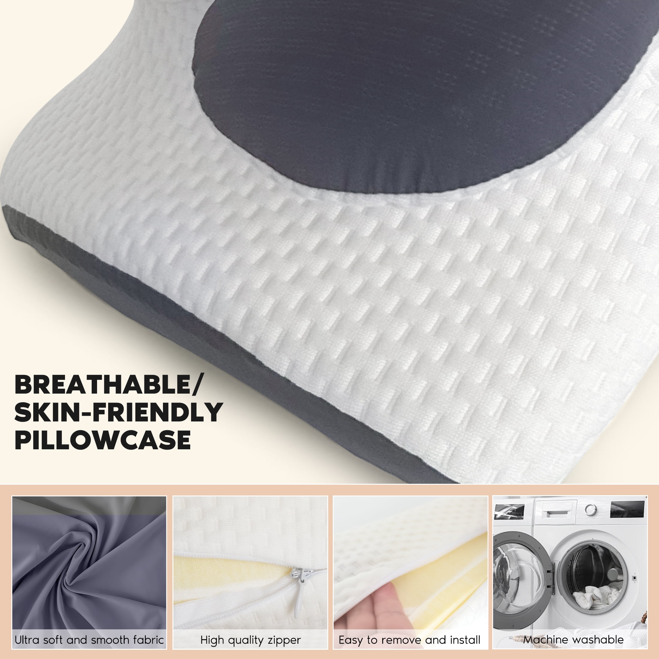 HIJOB Memory Foam Ergonomic Cervical Neck Support Bed Pillows for Side Back Stomach Sleeper Sleeping