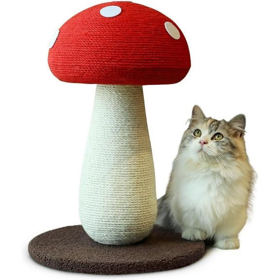 Cat Scratching Post Full Sisal Wrap Cat Tree Cute Mushroom Cat Tower Scratcher for Indoor Cats 19.7Inch